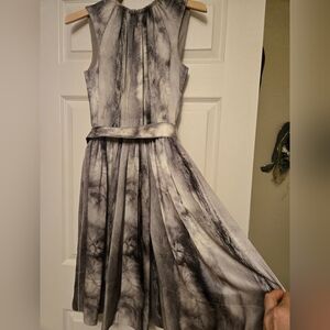 Dolce & Gabbana Satin Silk Feather Print Gray Midi Dress